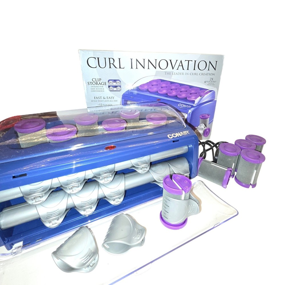 CONAIR Curl Innovation Ceramic Hair Roller Set 12 Flocked Rollers & 12 Clips