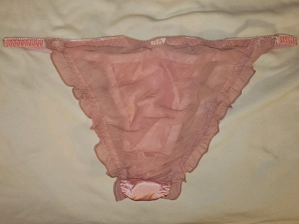 Vintage Girly Glossy Satin String Bikini Panties. Size Large