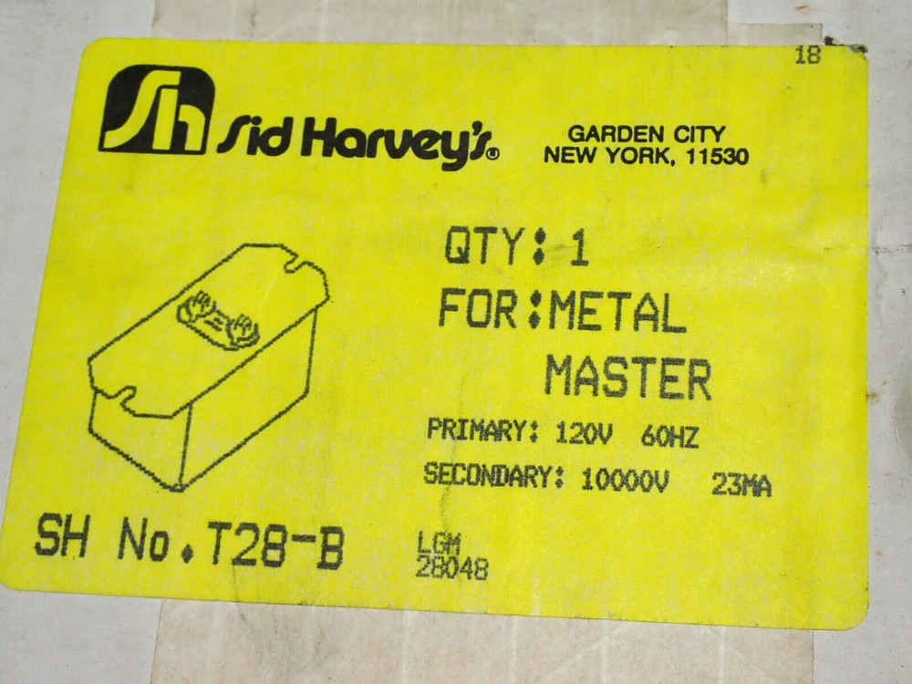 SID HARVEY'S IGNITION TRANSFORMER T28B PRI 120V SEC 10000V NEW