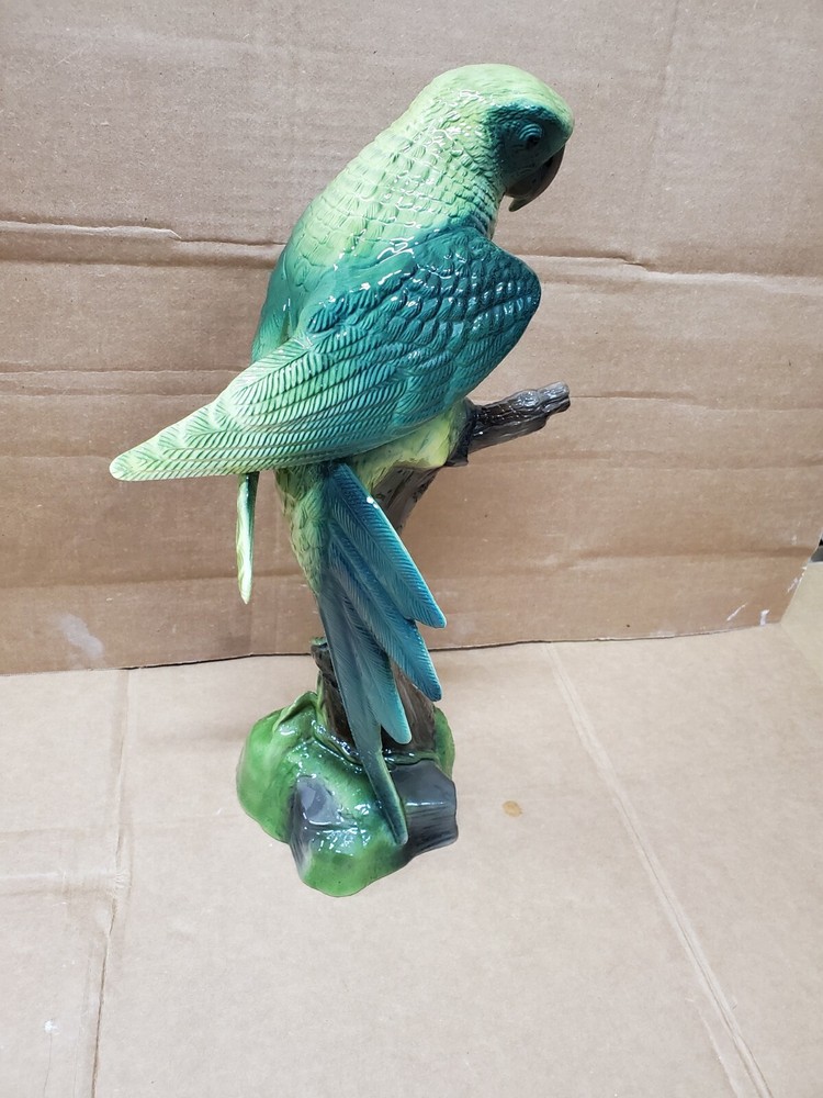 17" Ceramic Bird On Perch Airbrushed Figurine