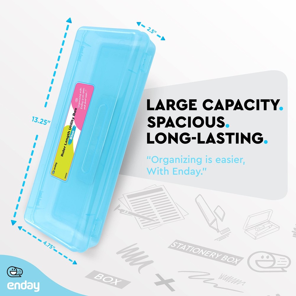 Pencil Box Blue, Storage Organizer Utility Box, Multipurpose Long Ruler Lengt...