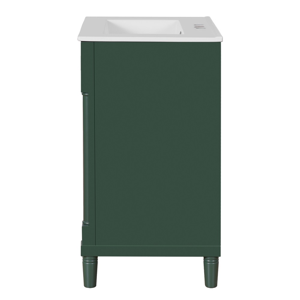 24 in Small Bathroom Vanity w/ Ceramic Sink & 2 Doors, Solid Wood&MDF, Green