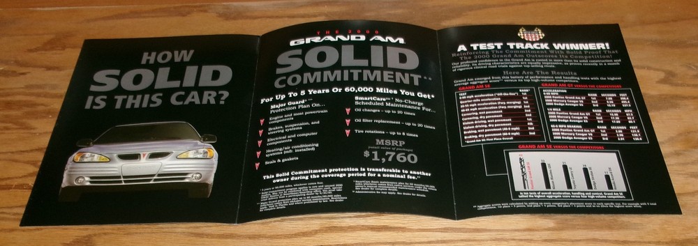 Original 2000 Pontiac Grand Am Commitment Sales Brochure SE GT