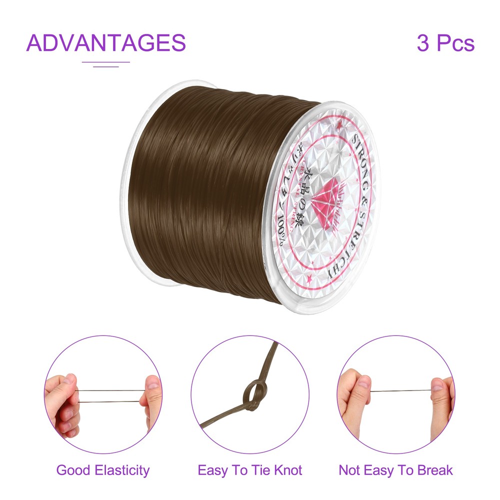 3 Rolls Elastic String for Bracelets, 0.8mm Stretch Bead Cord Brown, 100m