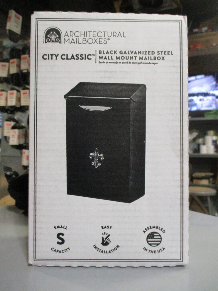 Wall Mount Mailbox Black Small "City Classic" Steel Galvanized Mailbox