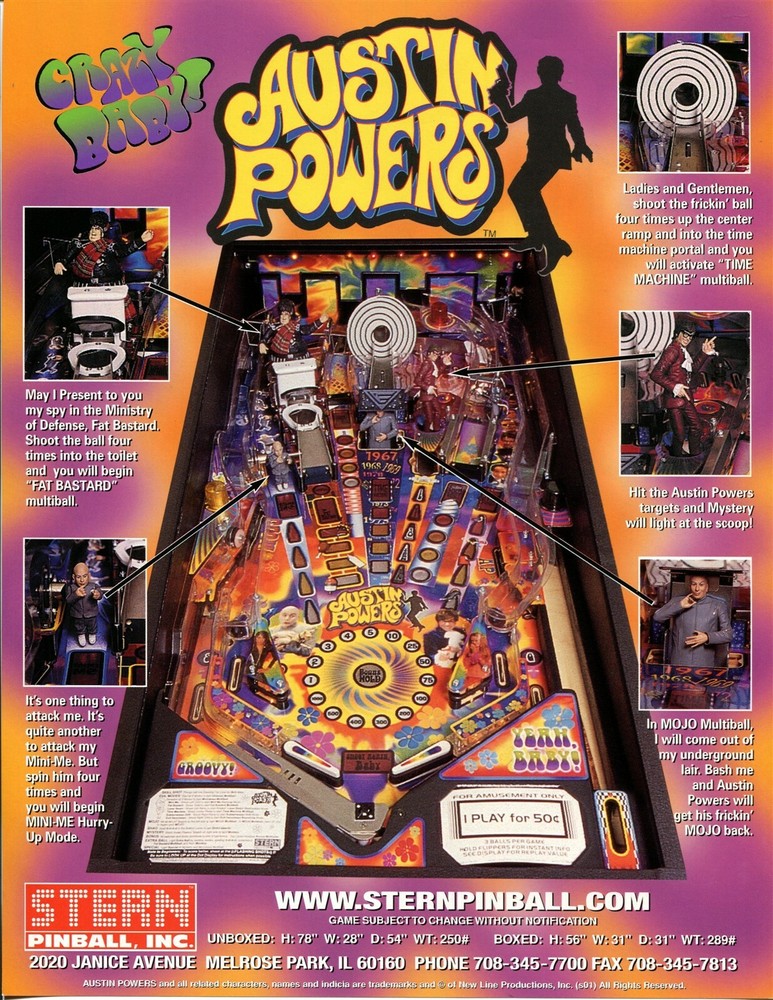 Austin Powers Pinball Flyer Mint / Brochure / Ad