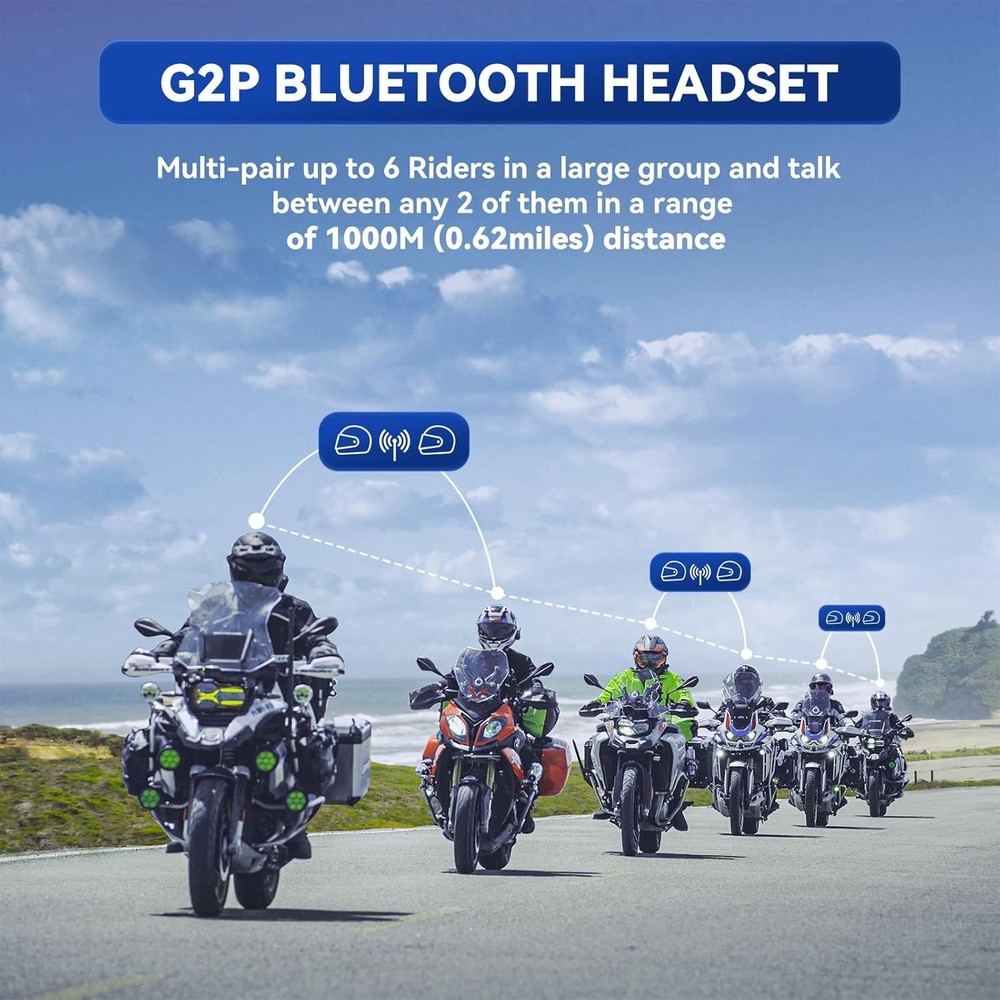 LEXIN G2P Motorcycle Helmet BT Headset, Group Intercom Communication System, FM