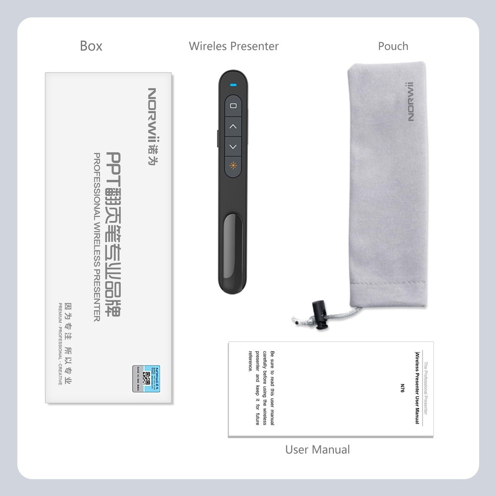 N76 Rechargeable Presentation Clicker Wireless Remote Red Light PPT Click