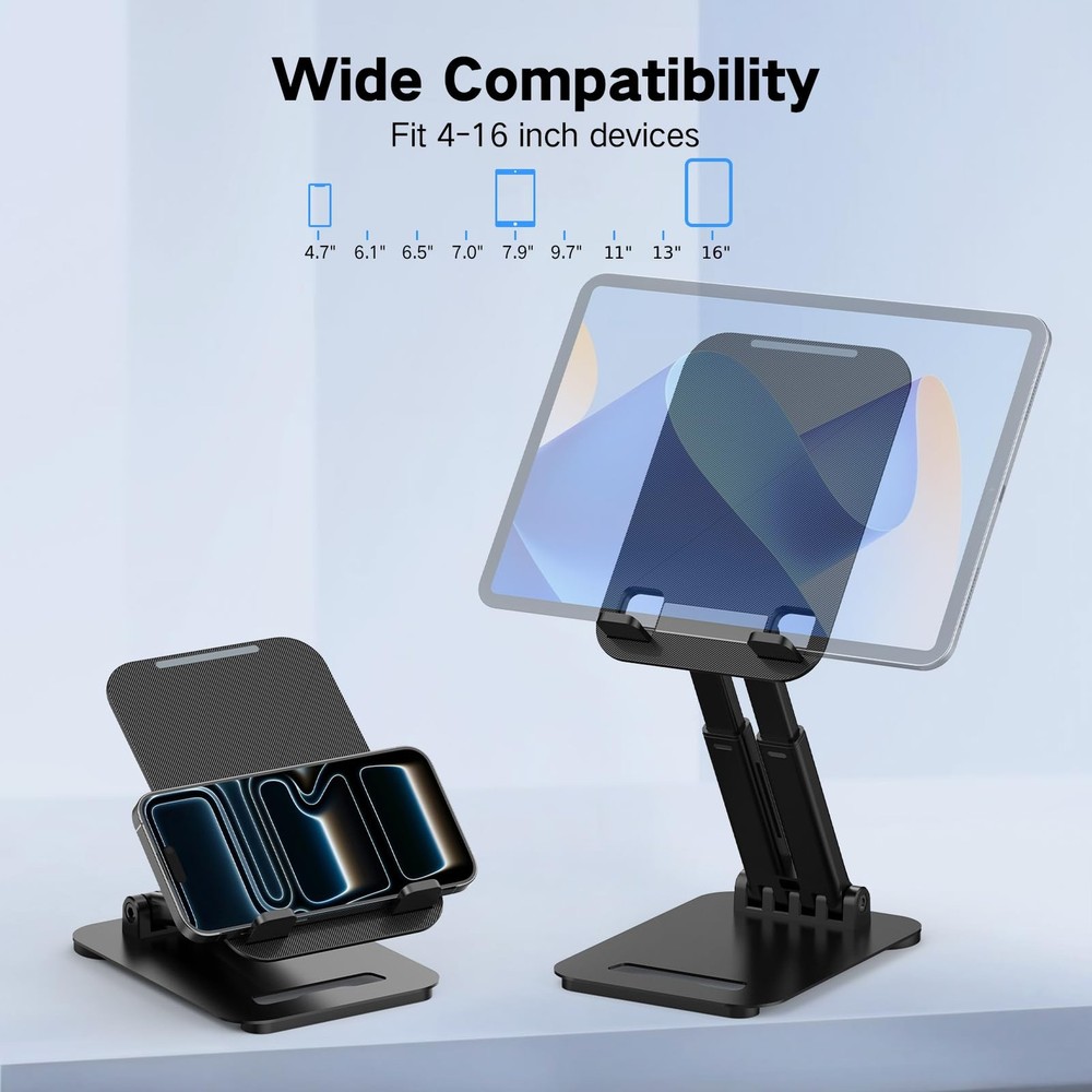 Adjustable Tablet Stand for Desk, Foldable Holder for 416" Devices