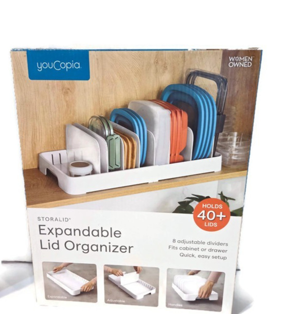 Storalid Expandable Lid Organizer Hold 40 Lids NEW Adjustable