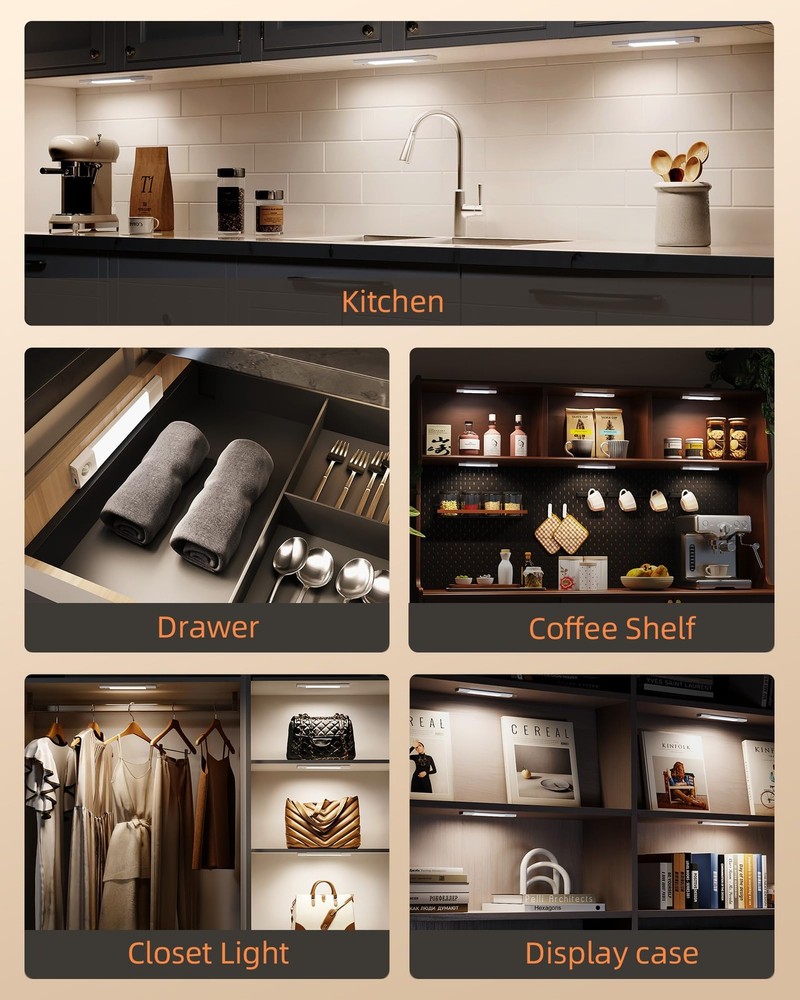 EZVALO 3 Pack 7” Motion Sensor Light Indoor, Wireless Under Cabinet Lighting,...