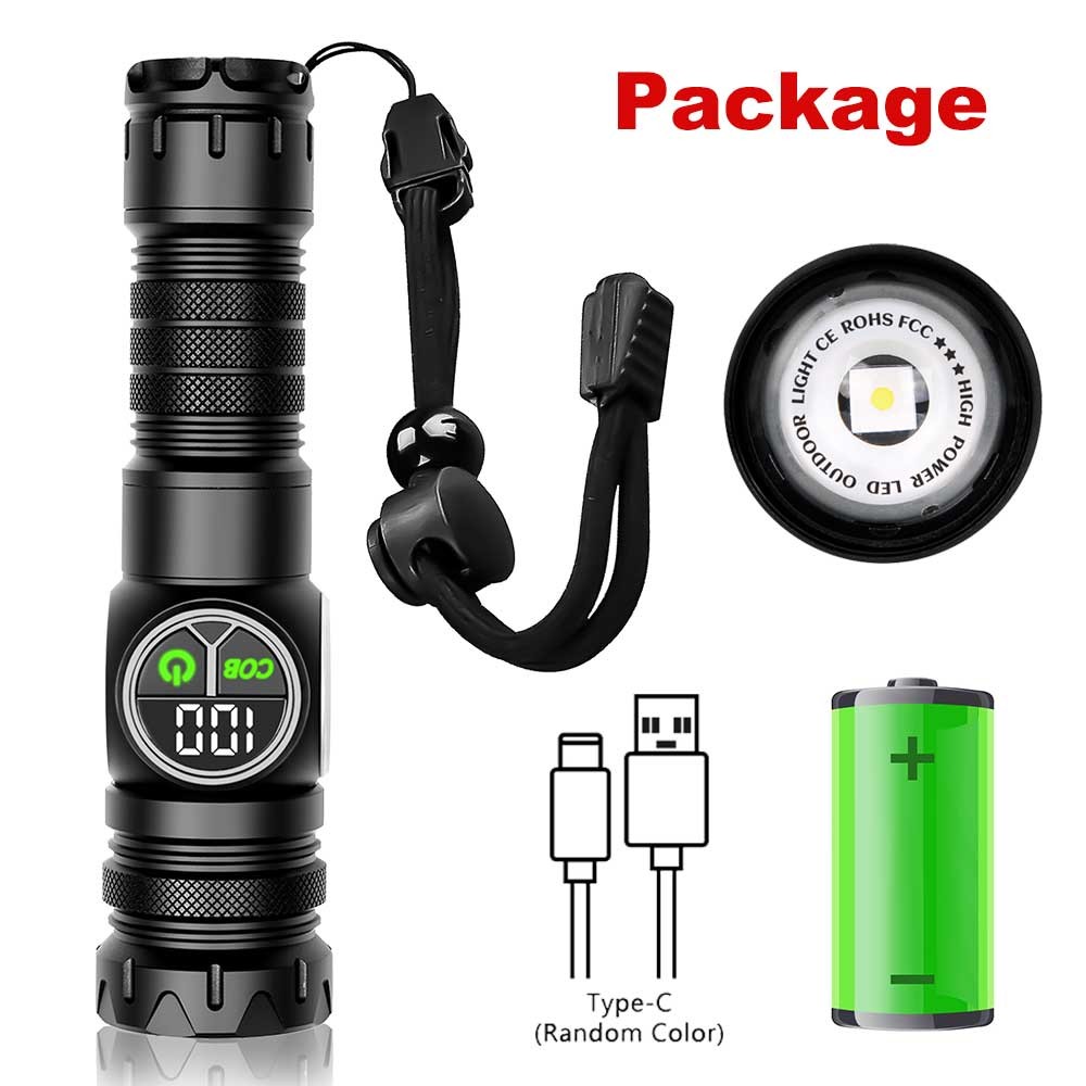 Laser White LED Flashlight Torch COB Yellow Red Camping Light Zoom USB Charging