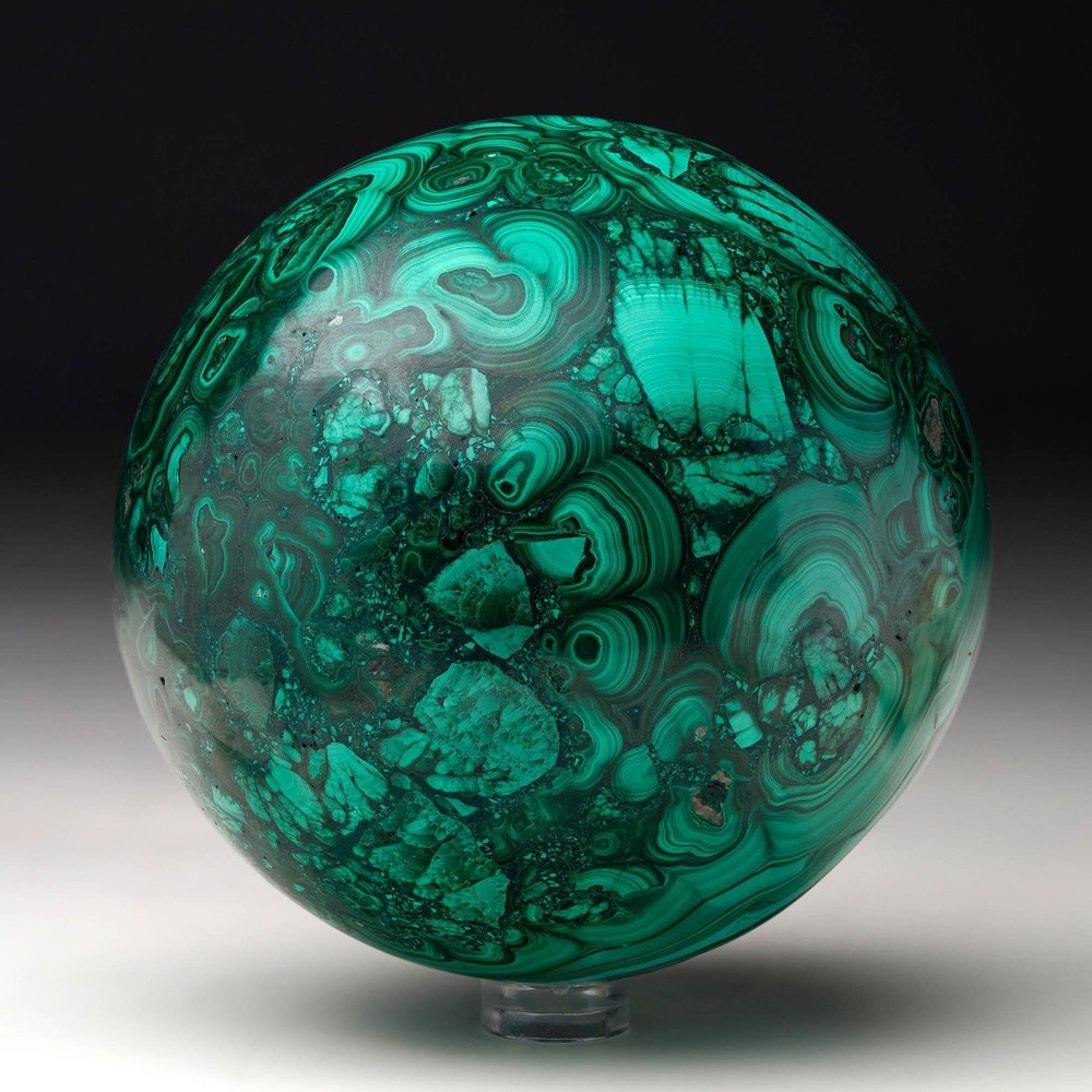 Hand-Polished Solid 3.5" Diameter Malachite Sphere // Ver. IV