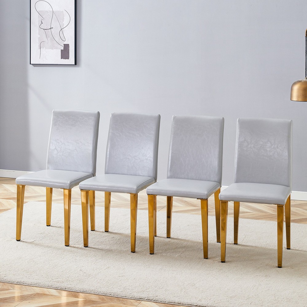 Four Light Gray PU dining chairs, simple and versatile, comfortable and accomp
