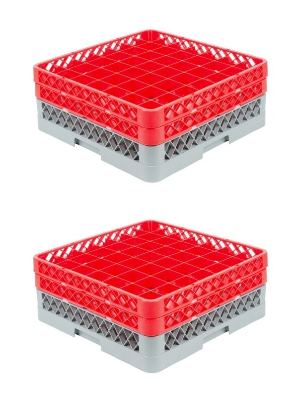 2 PACK Restaurant Dishwasher Glass Rack with 49 Compartments and TWO Extender