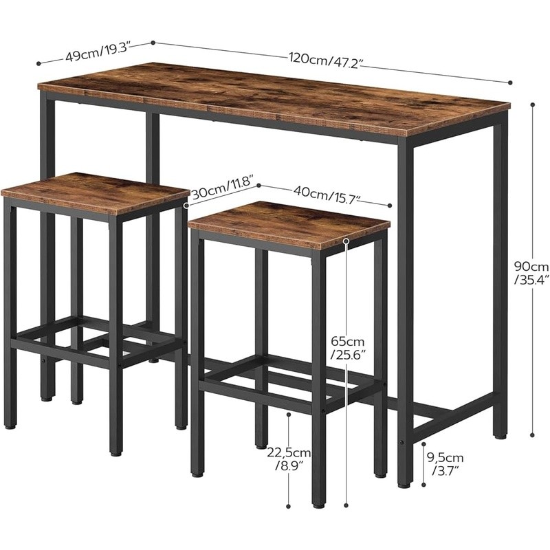Bar Height Table Set W/ 2 Stools Modern Industrial Dining Easy Assembly New