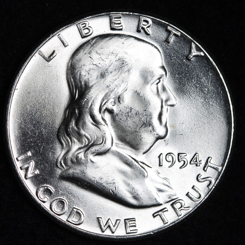 GEM BU UNCIRCULATED UNC MS 1954 SILVER FRANKLIN HALF DOLLAR BRILLIANT LUSTER