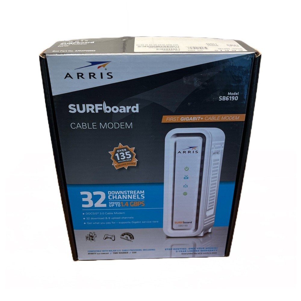 ARRIS SURFboard SB6190 DOCSIS 3.0 Cable Modem Bundle with AC Adapter & Ethernet