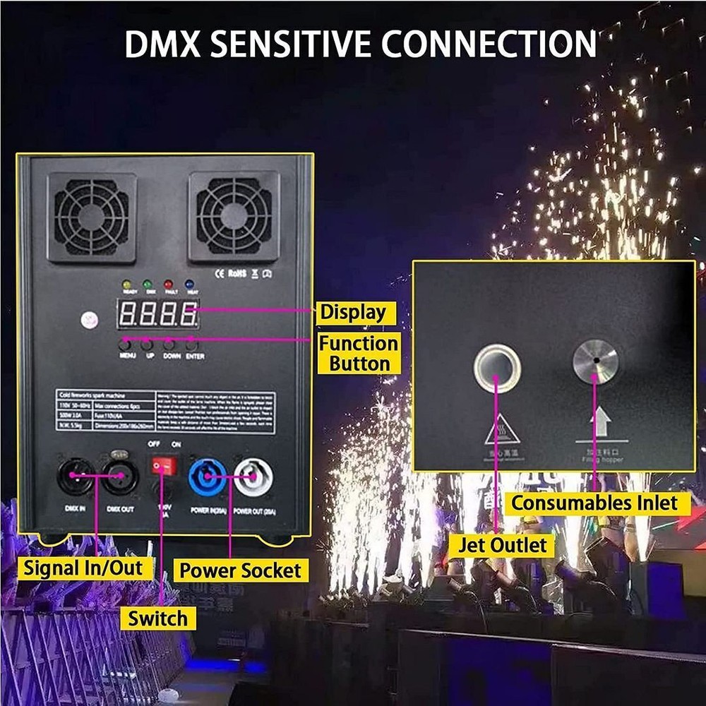 4Pack 700W Cold Spark Machine Firework Stage Effect DMX Wedding with Flight Case