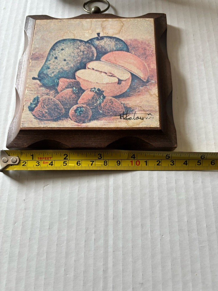 Vintage HOMCO Fruit Wall Plaque 1970s + Ceramic Tile Trivet Rustic Kitchen Decor