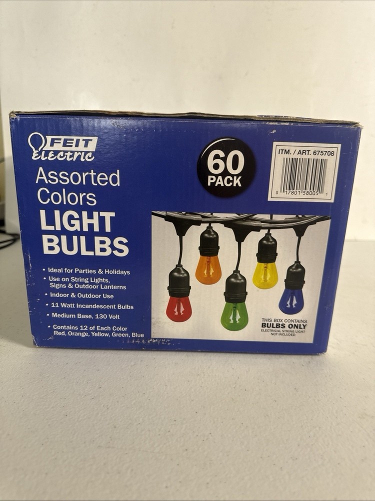 Feit Electric 11w Assorted Multi Color String Light Bulbs 60 Pack Indoor/Outdoor