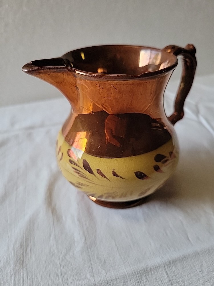 Pink Copper Lusterware Pitcher with hand painted Band