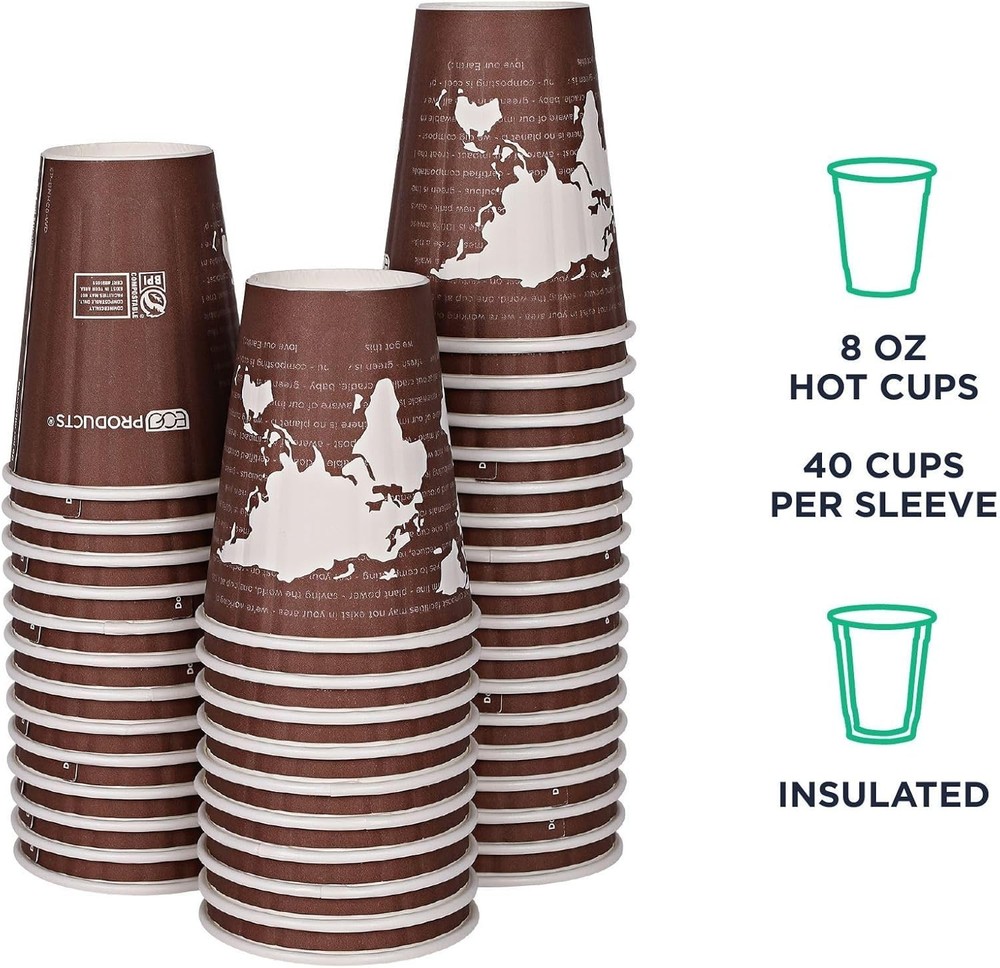 Compostable Coffee Cups 8oz 800 Pack Insulated Paper Cups