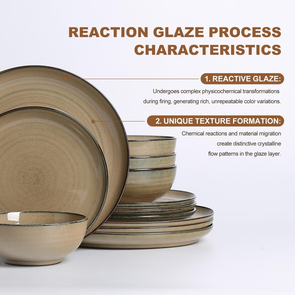Ceramic Dinnerware 12 Pieces Dinnerware Sets Cereal Bowls Reactive Glaze