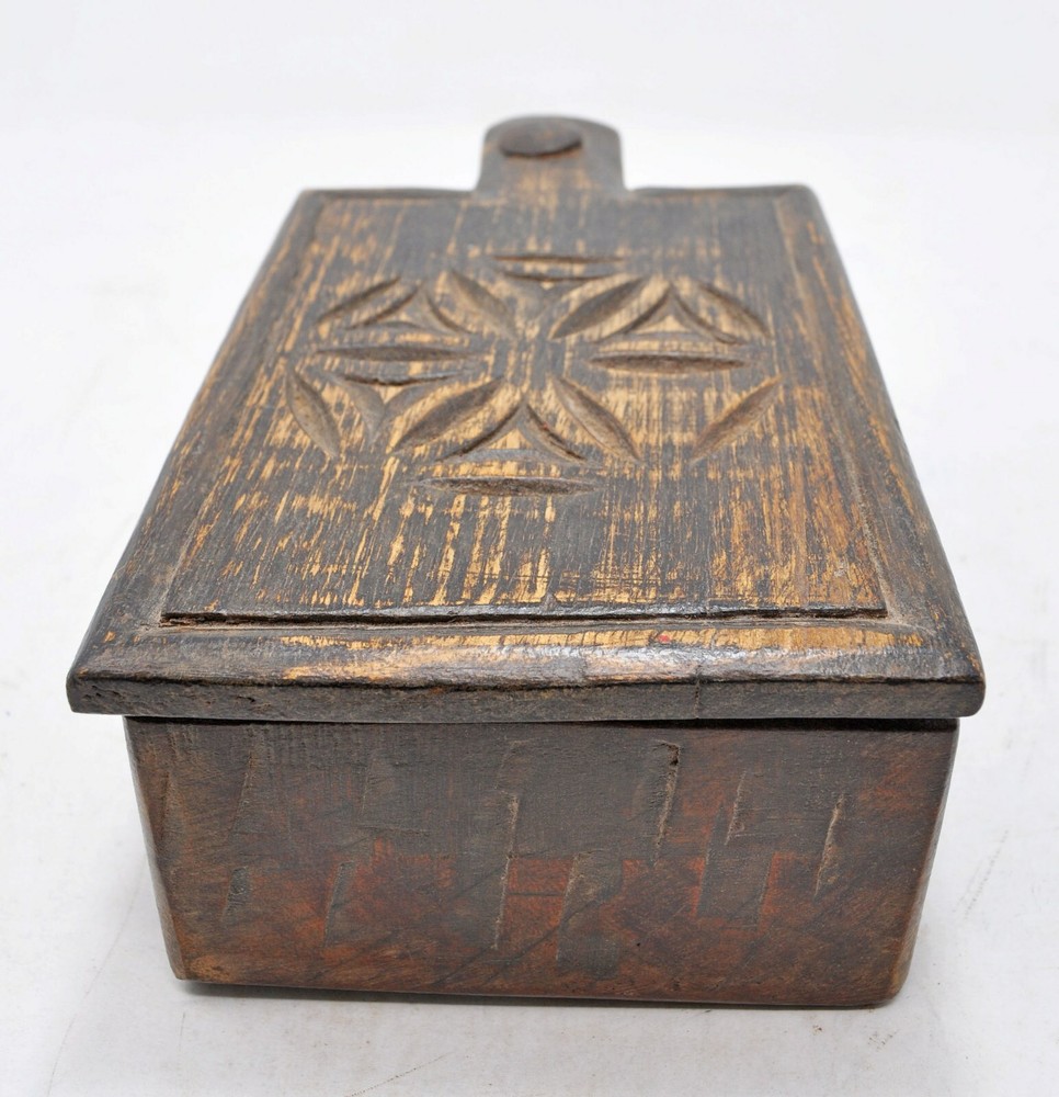Antique Wooden Kitchenware Spice Box Original Old Hand Carved
