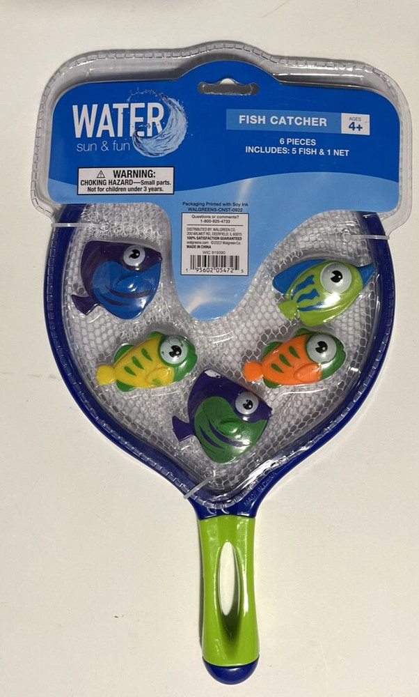 Water Sun & Fun Fish Catcher 6pc: Blue Net & 5 Fish Ages 4+