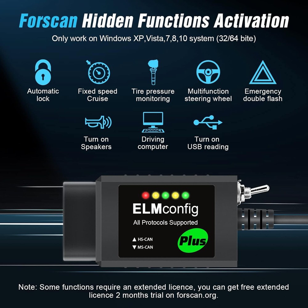 ELM327 OBD2 USB Adapter Diagnostic Scan Tool for Windows with MS/HS-CAN Switch