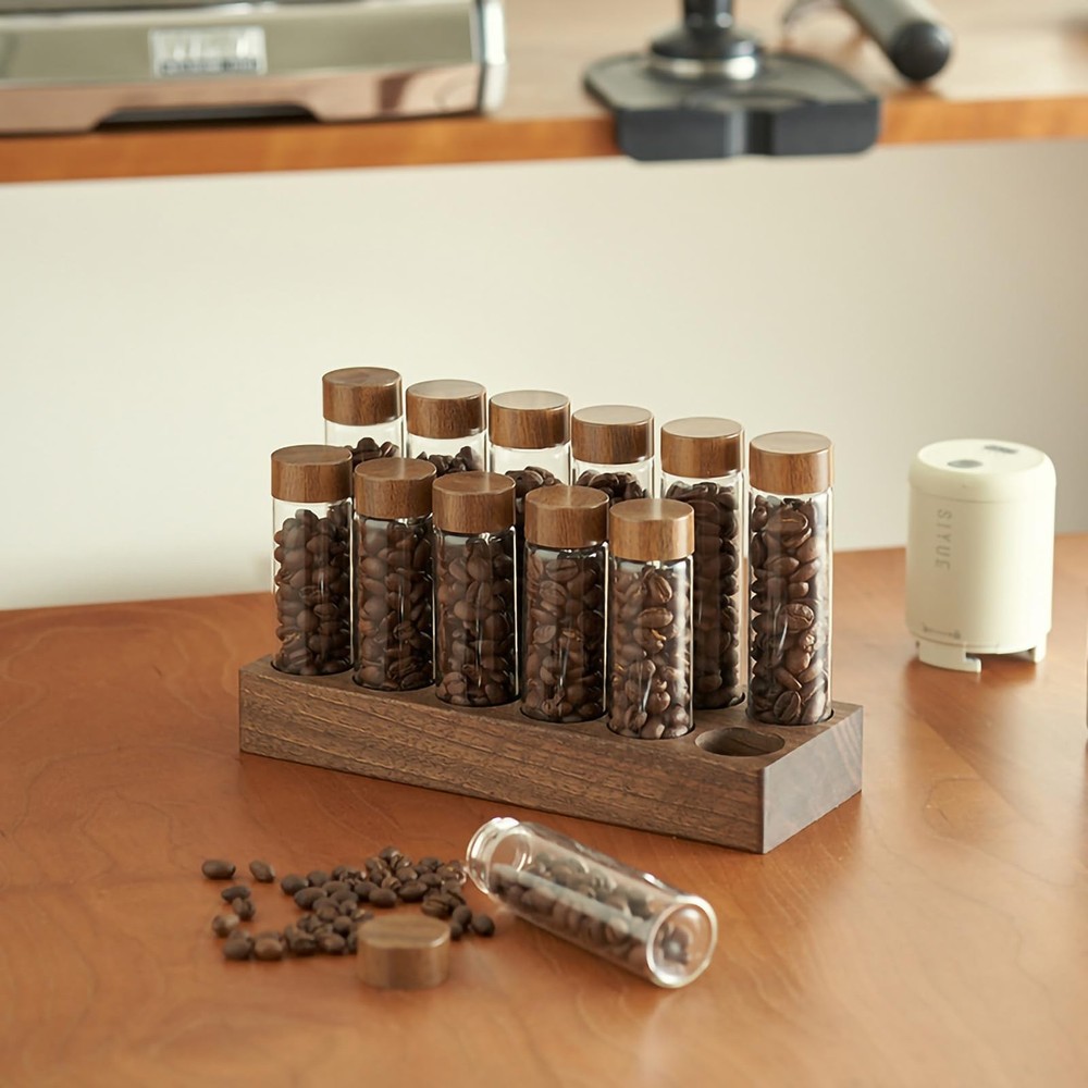 Coffee Bean StorageCoffee Storage Container with Walnut Solid Wood BaseCoffee...