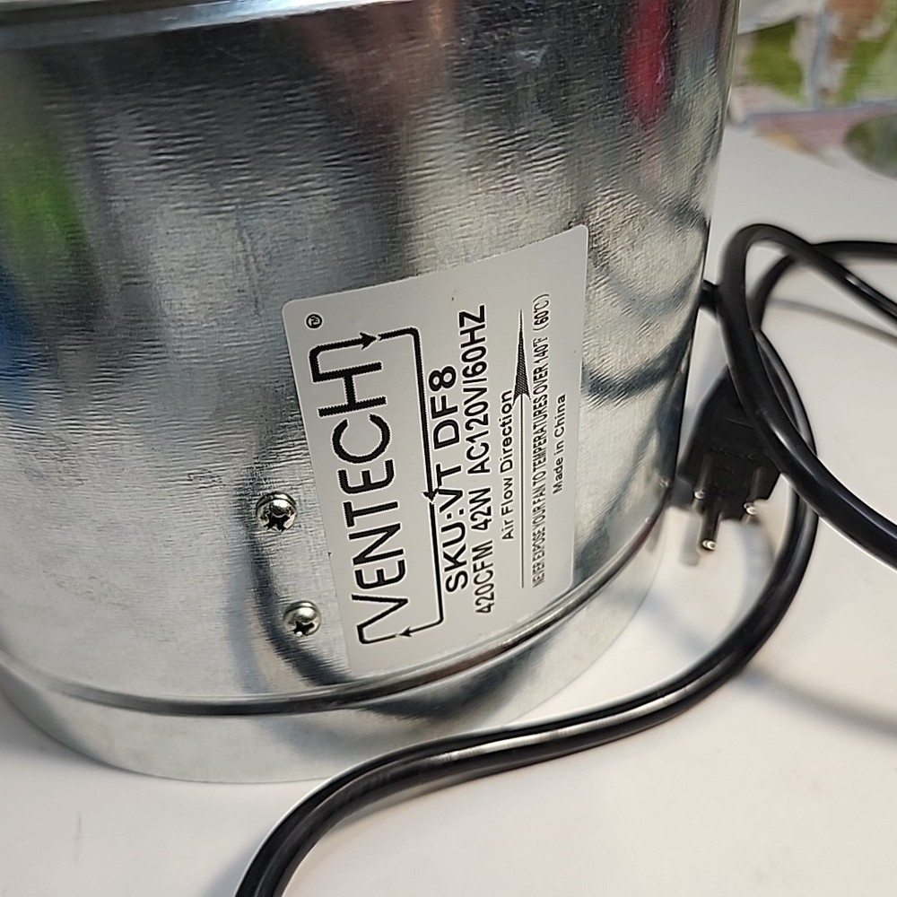 VenTech VT DF-8 DF8 Duct Fan, 400 CFM, 8"