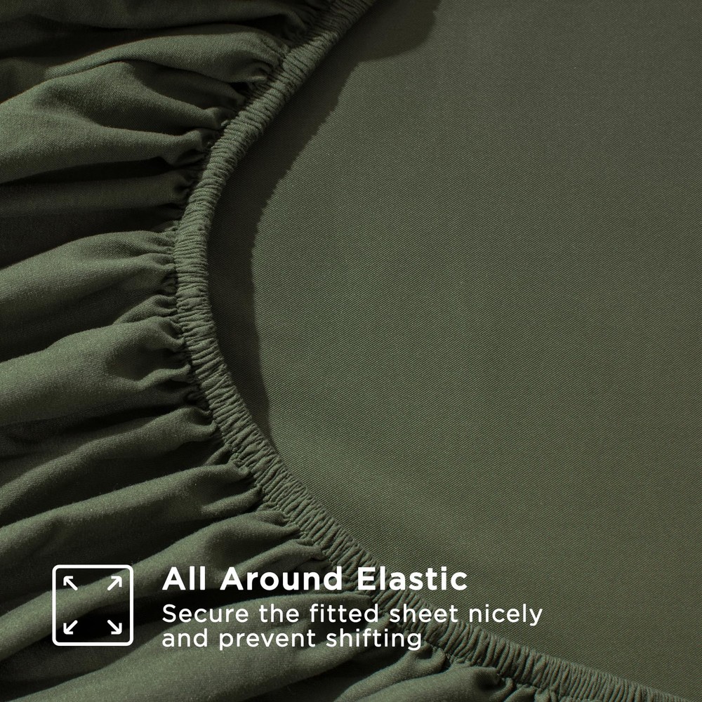 Queen Sheet Set 4 Pieces, Dark Olive Green Super Soft Sheets for Queen Size B...