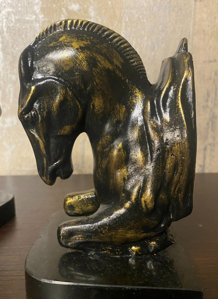 Pair Brass and Marble Horse Bookends
