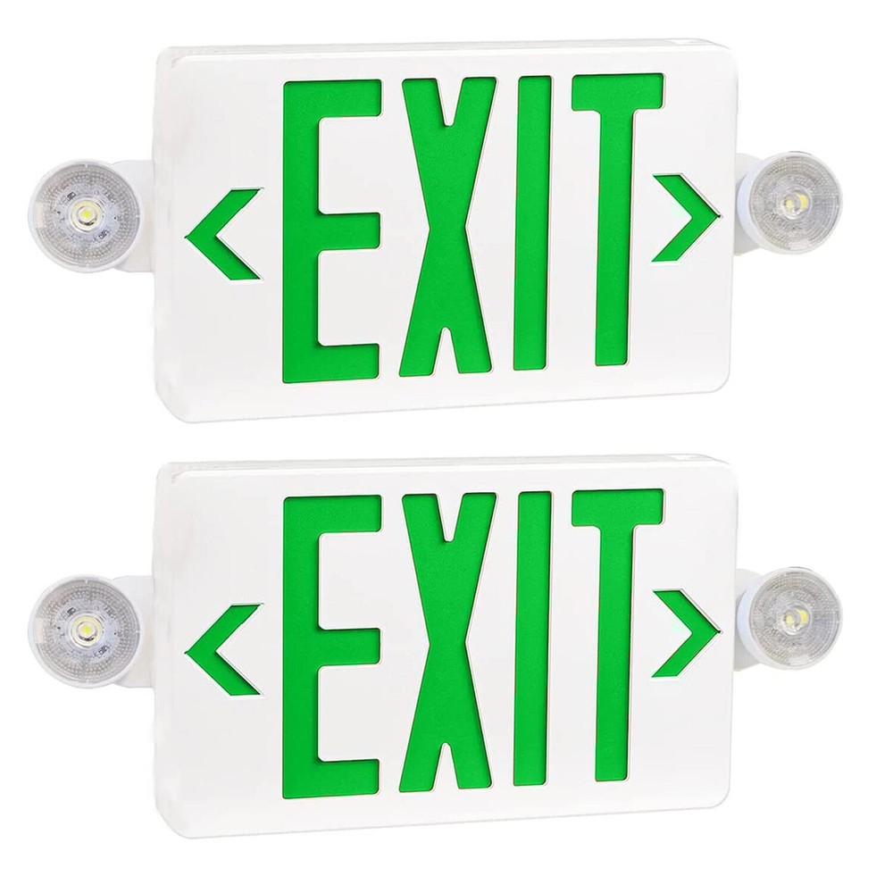 2 Pack Green LED Exit Sign, UL-Listed Emergency Light - Dual LED Lamp ABS Fire