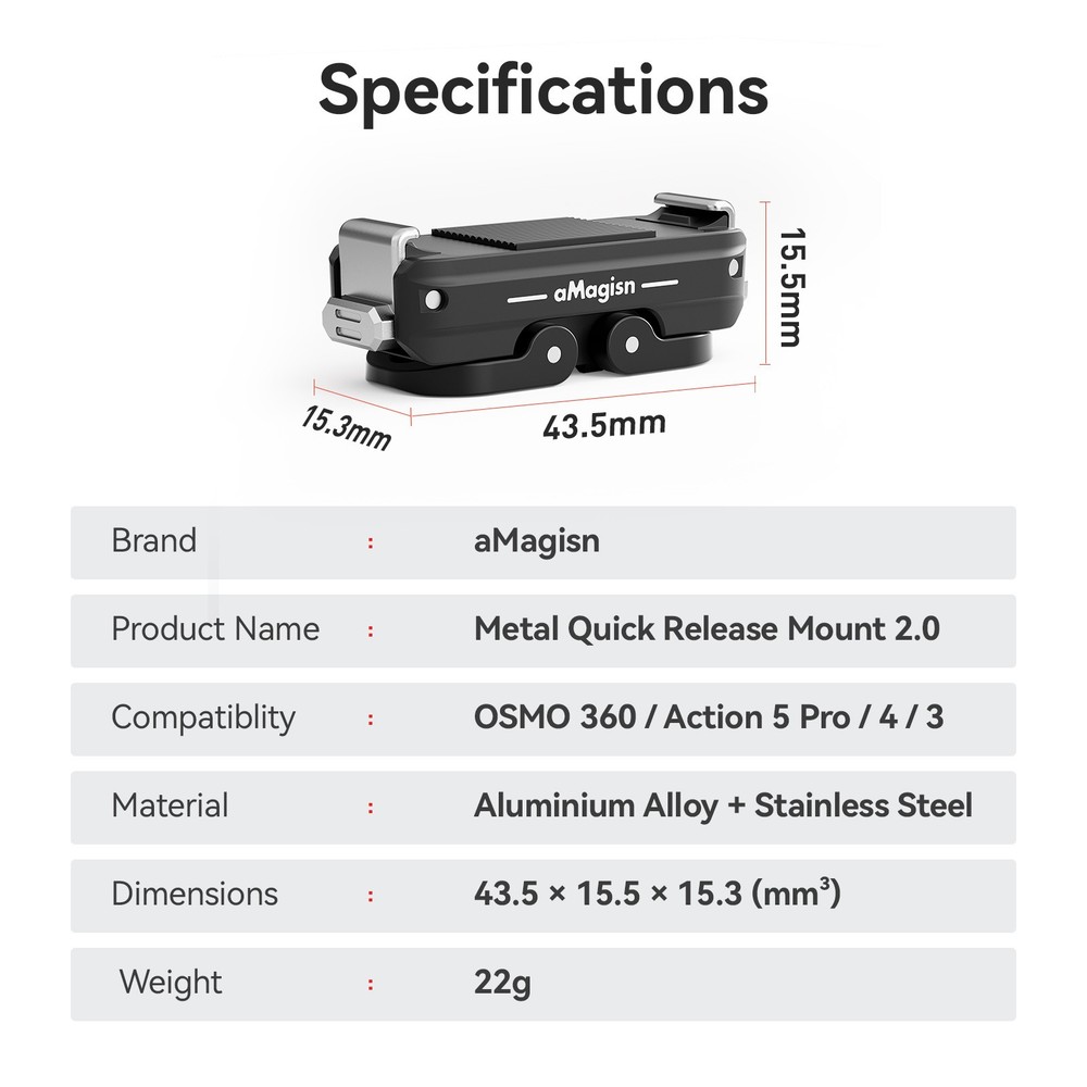 Metal Quick Release Mount Dual Interface Base for DJI Osmo 360/Action5/4/3