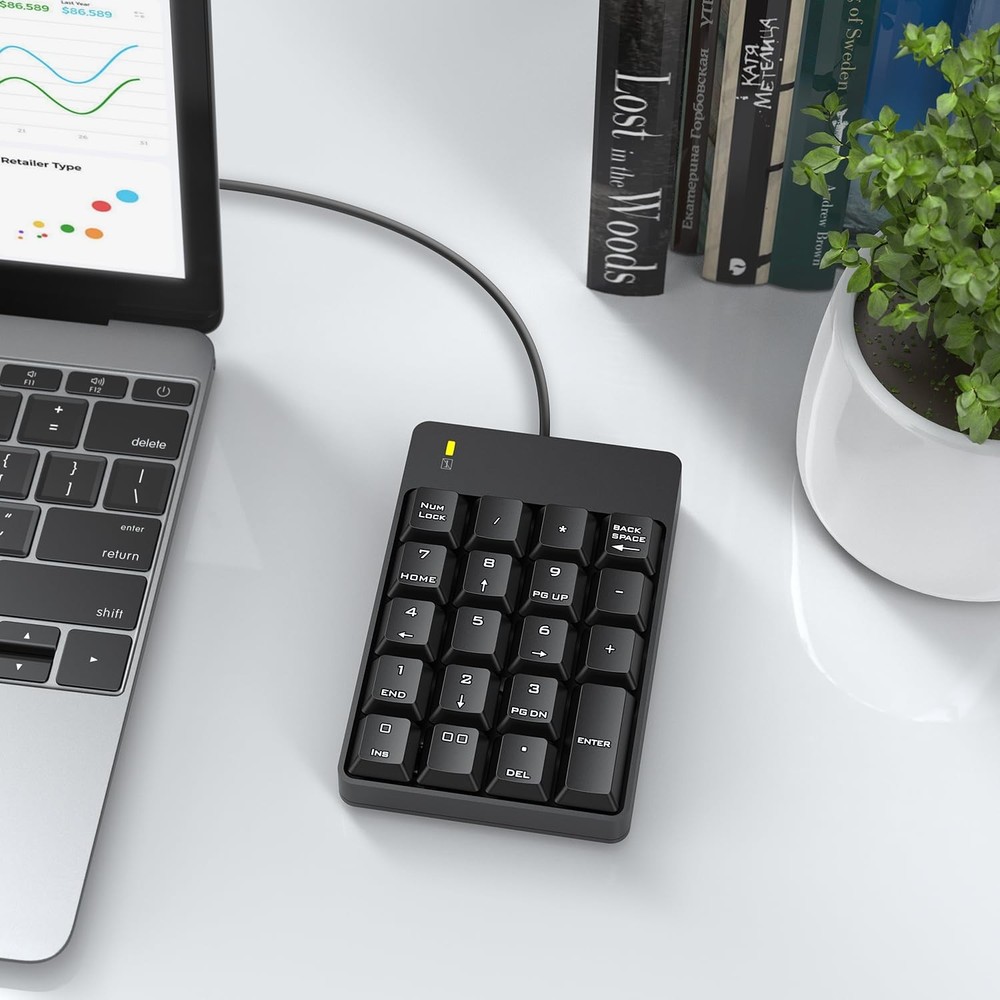 Wired Number Pad, USB Numeric Keypad 19 Key Number Keypad Keyboard for Laptop...