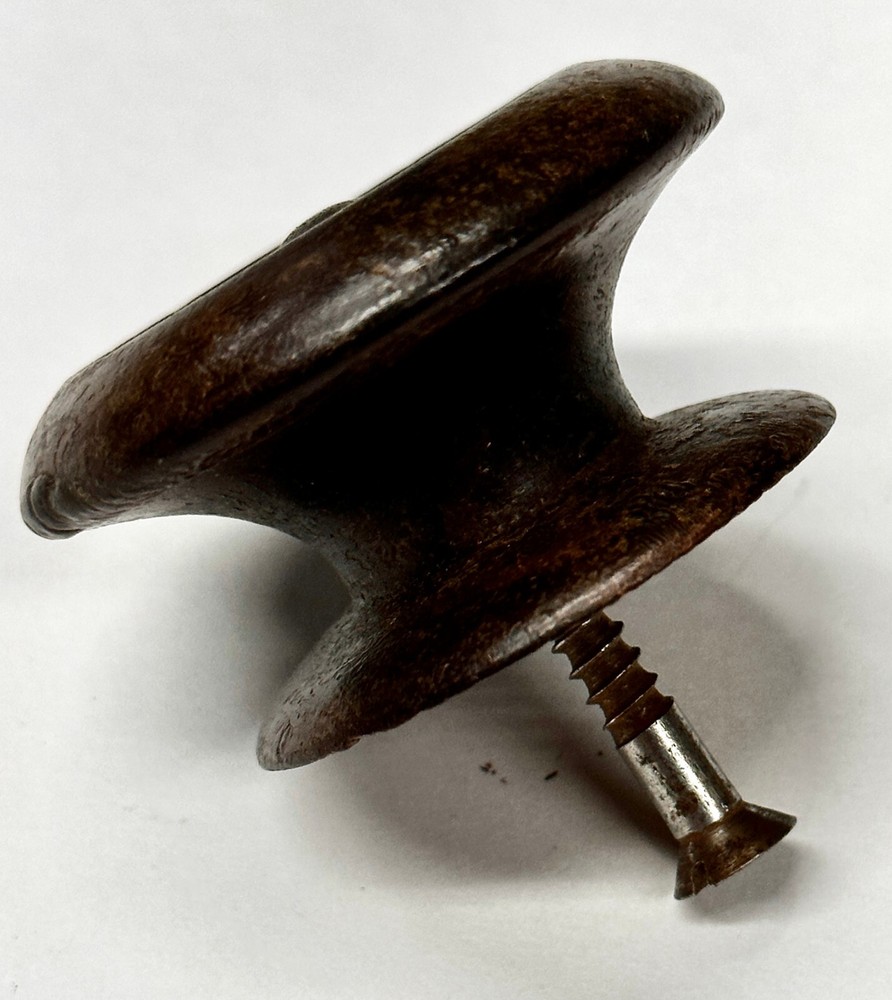 Antique Lathe Turned Walnut Ring Drawer Pull Knob Hardware, 1 7/8"