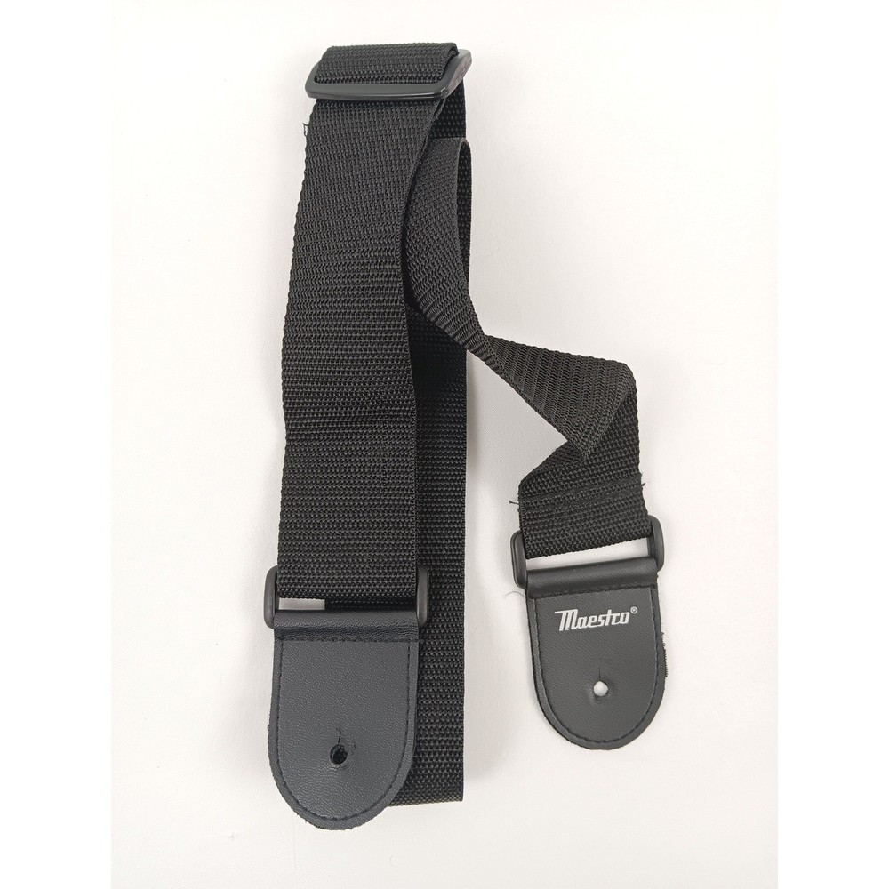 Maestro Black Nylon Adjustable Guitar Strap Leather Ends