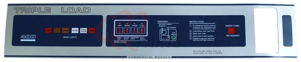 DEXTER WASHER T400 FRONT LABEL Part #9412-076-007