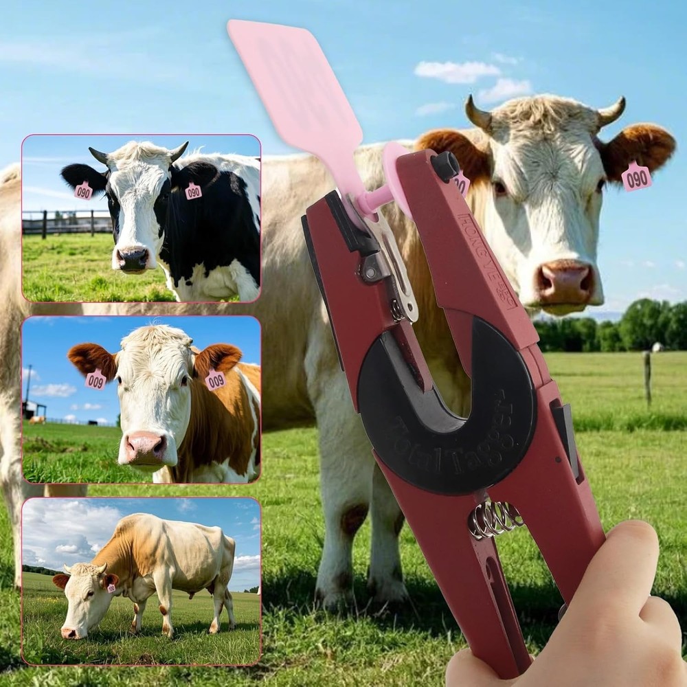 Ranch-Ready Pink Cattle Ear Tags 100 Count – Durable Tags with Applicator