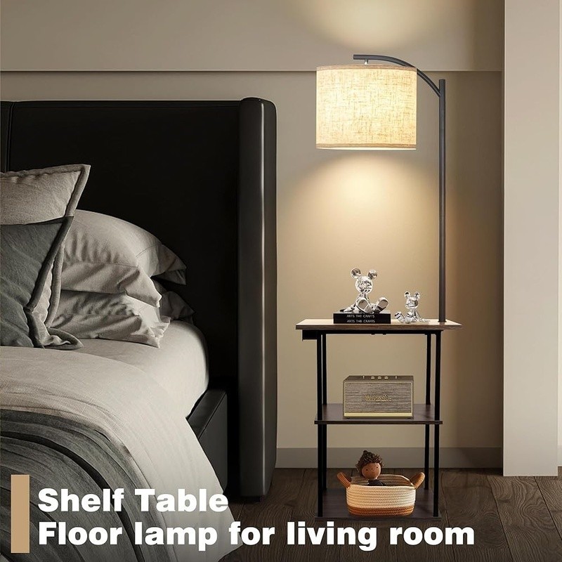 Sturdy Floor Lamp W/ Side Table USB Charging Station Adjustable Warm Light