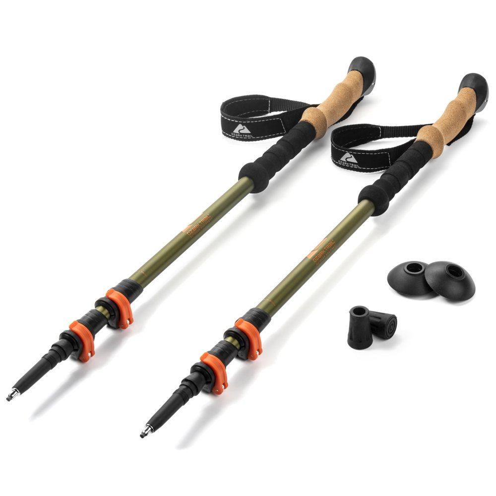 Ozark Trail Aluminum Adjustable Quick Lock Trekking Poles Cork Grip 2-Pack
