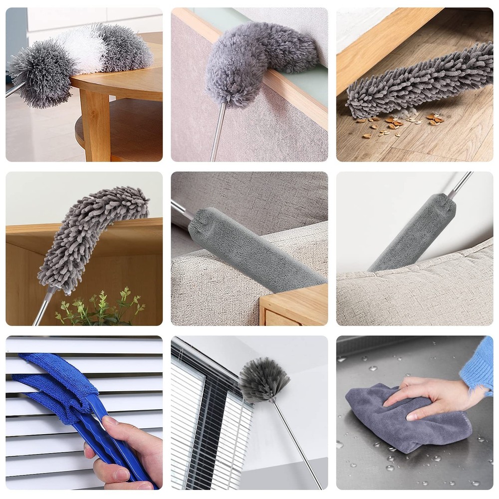 Microfiber Duster Kit (11PCS) - Washable Dusters with Extension Pole (30 to 1...