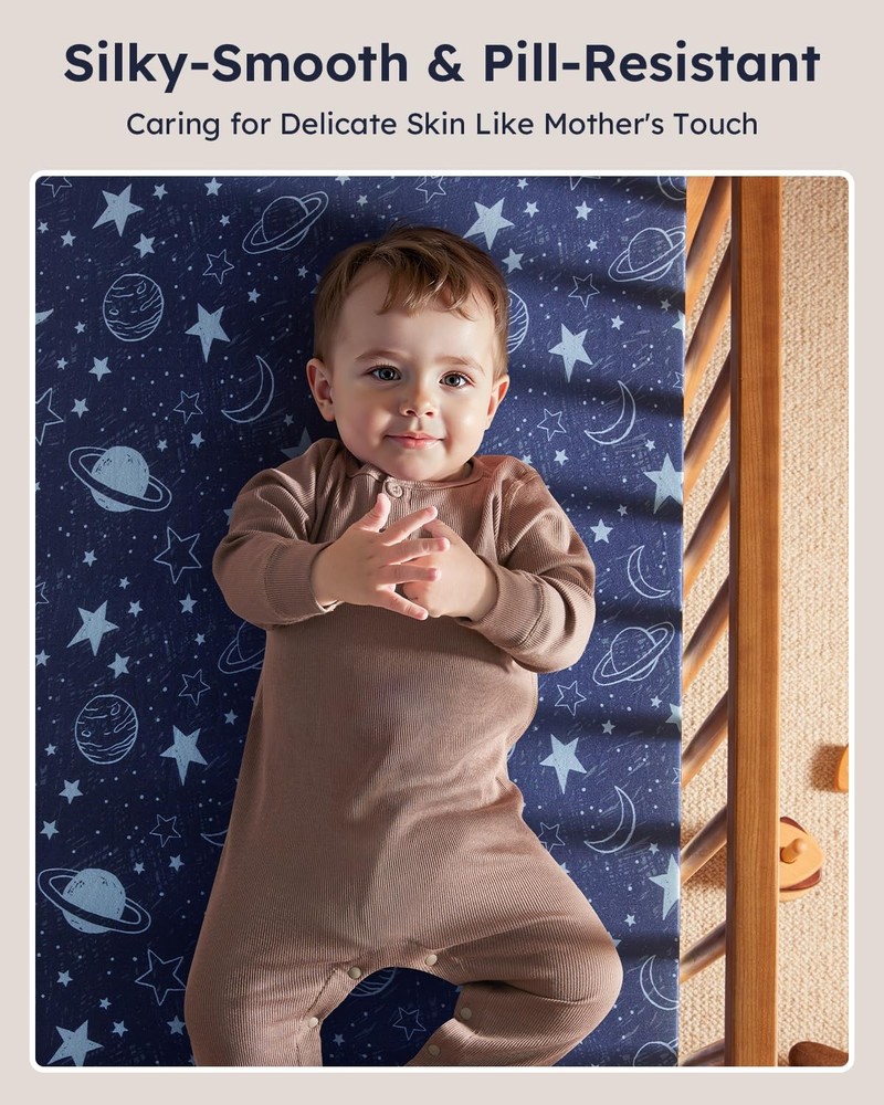 Pack and Play Sheets Fitted 3 Pack, Sheets, Blue Gray Planet
