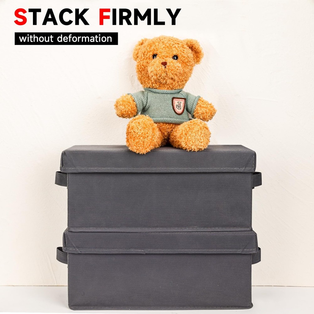 4 PCS Grey CD Storage Box Case Holder Stackable Lid 14.37x5.5x6.3 Inch
