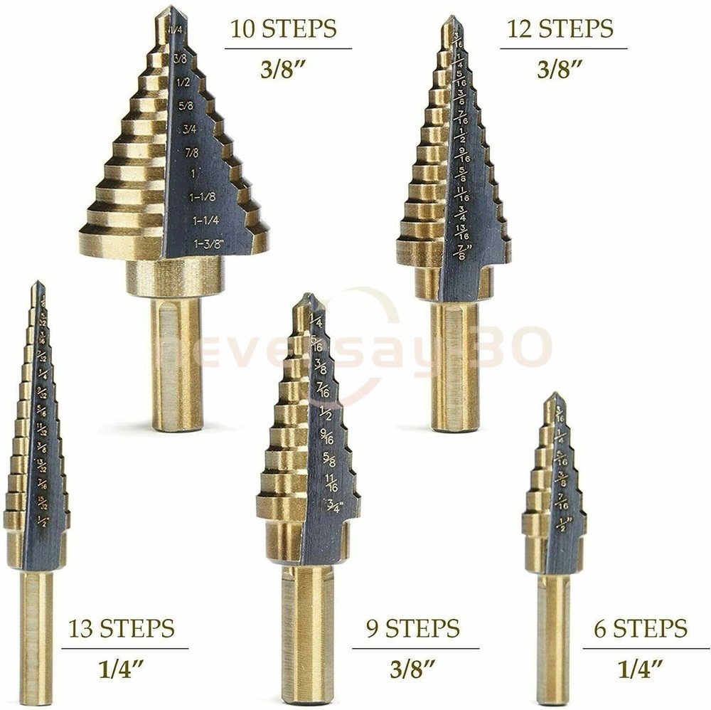 HSS 6PCS Titanium Step Drill Bit Set W Automatic High Speed Steels