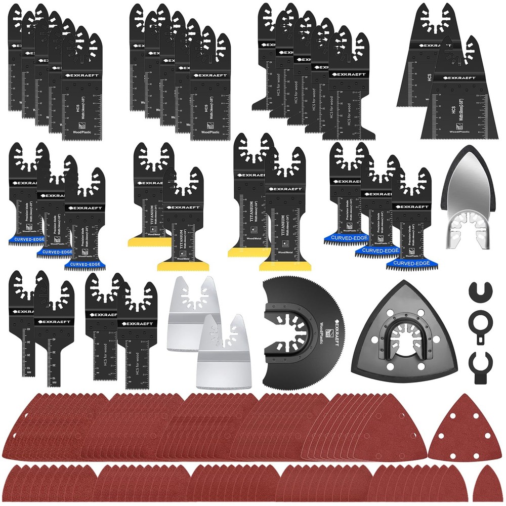 136 PCS Oscillating Tool Blade, Multi Blades Kits with Sandpaper, Black