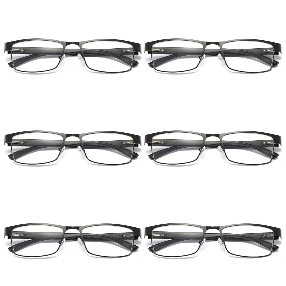 6 PK Mens Rectangular Blue Light Blocking Reading Glasses Spring Hinge Readers